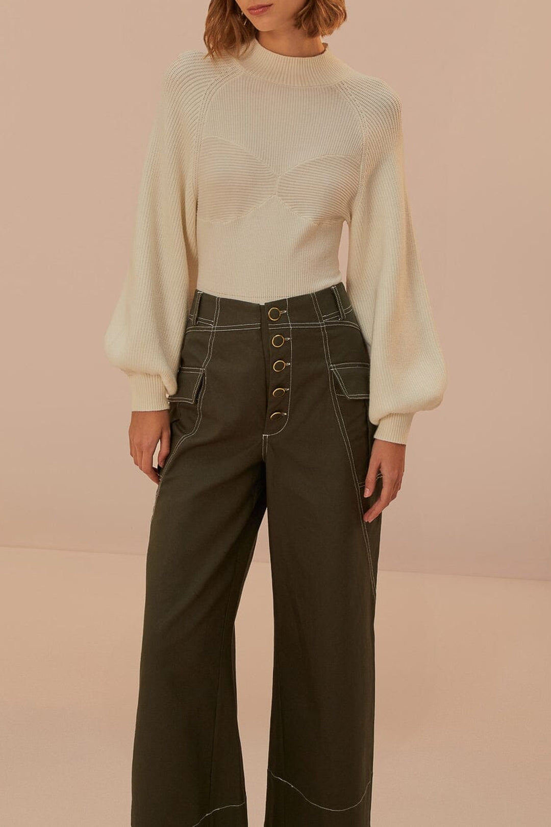 Cotton low-rise trousers with pockets - Green
