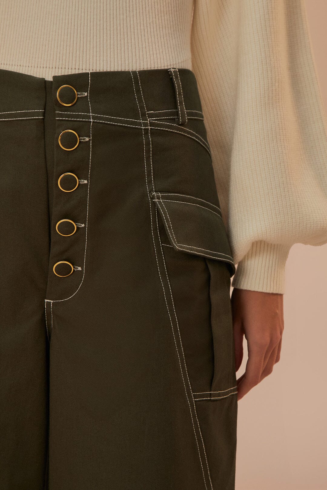 Cotton low-rise trousers with pockets - Green