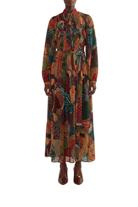 Robe longue Fauna Mix à encolure en V - Marron