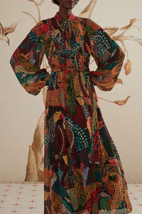 Robe longue Fauna Mix à encolure en V - Marron
