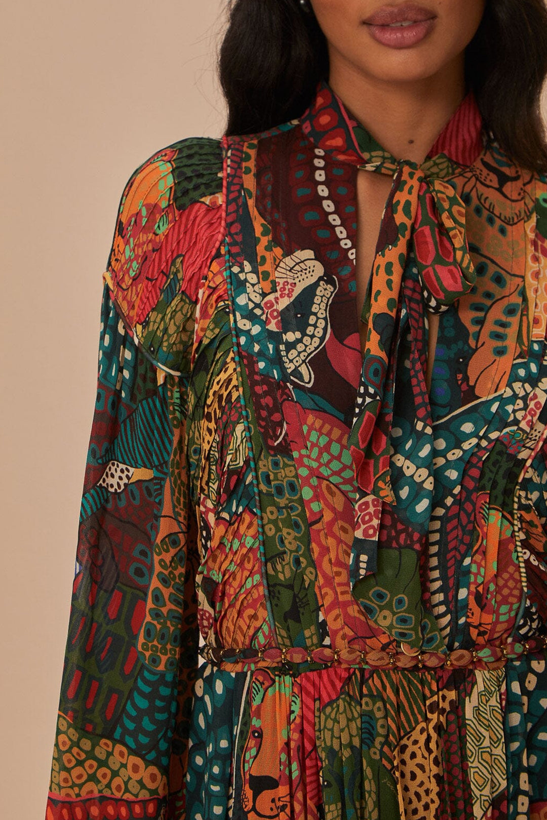 Robe longue Fauna Mix à encolure en V - Marron