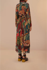 Robe longue Fauna Mix à encolure en V - Marron