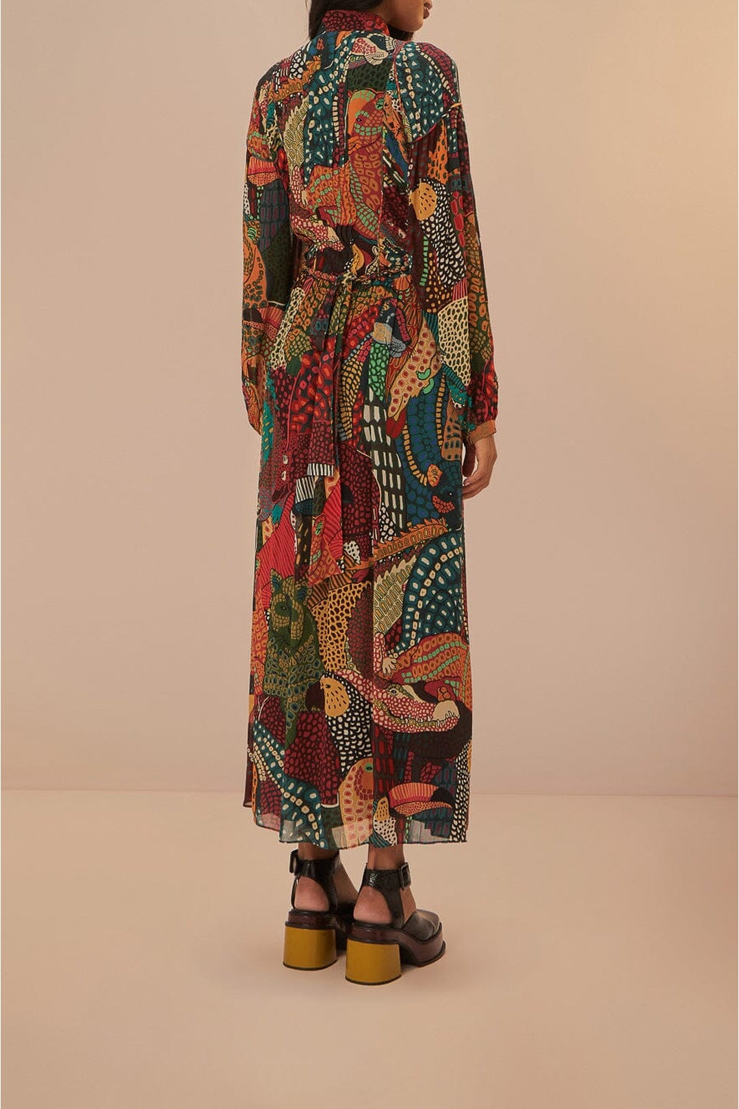 Robe longue Fauna Mix à encolure en V - Marron