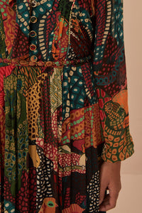 Robe longue Fauna Mix à encolure en V - Marron