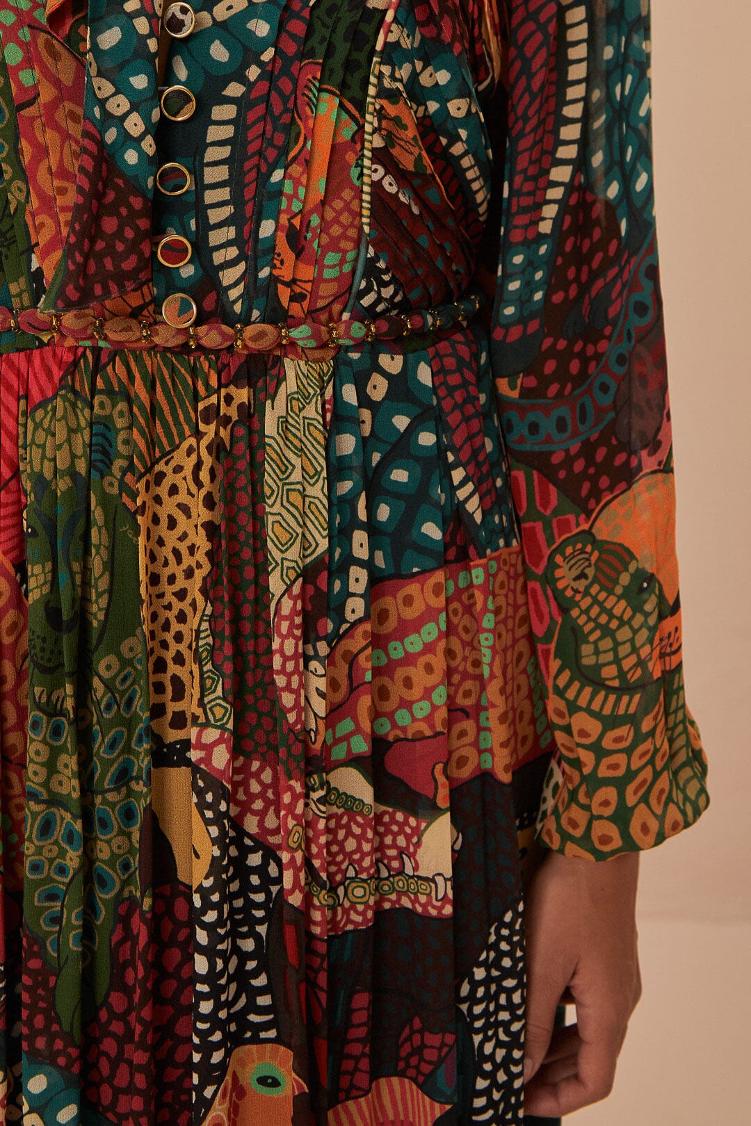 Robe longue Fauna Mix à encolure en V - Marron