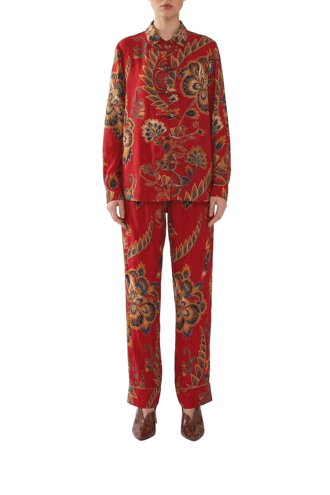 Pantalon long à fleurs - Rouge