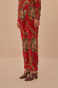 Pantalon long à fleurs - Rouge