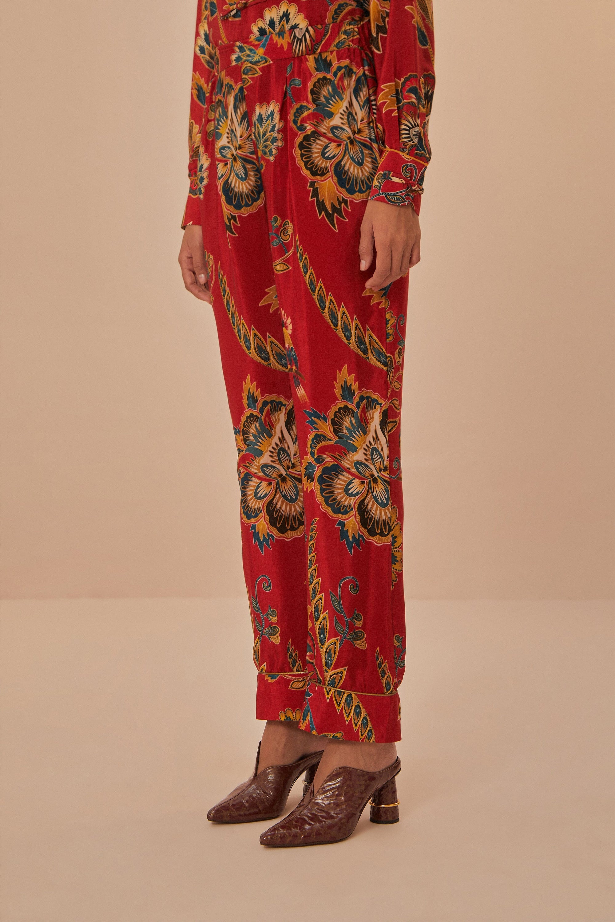 Pantalon long à fleurs - Rouge