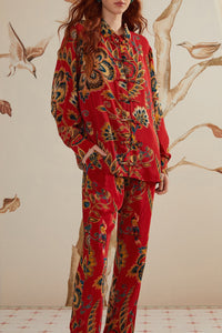 Pantalon long à fleurs - Rouge
