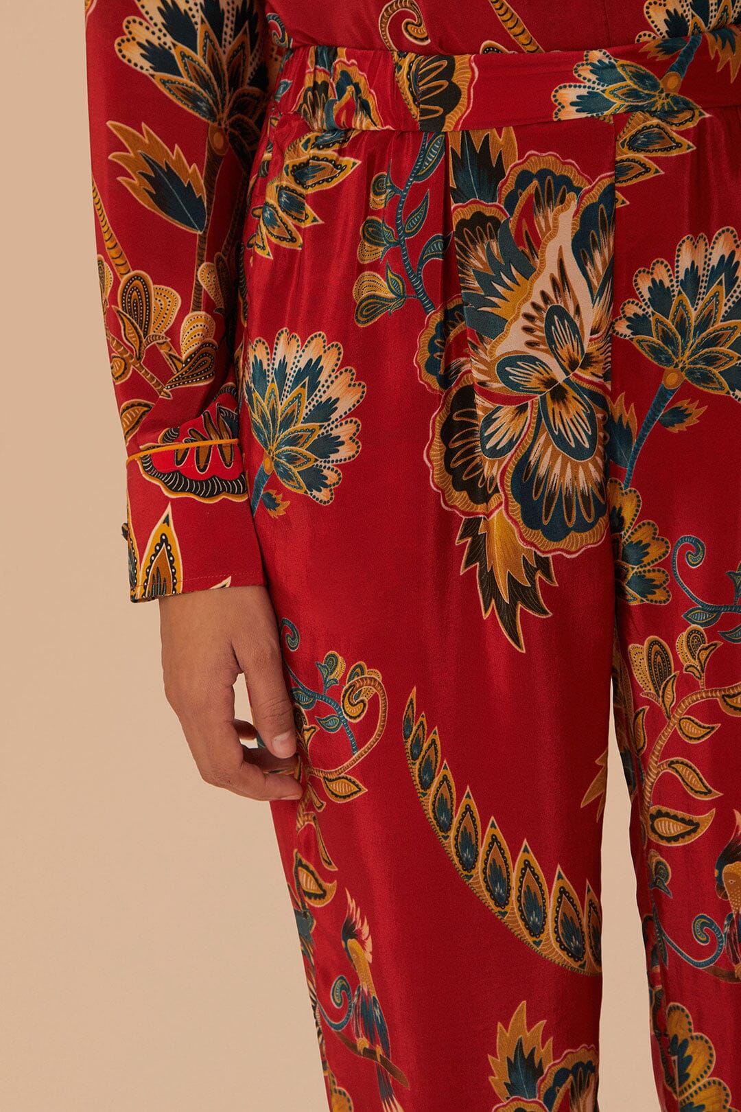 Pantalon long à fleurs - Rouge