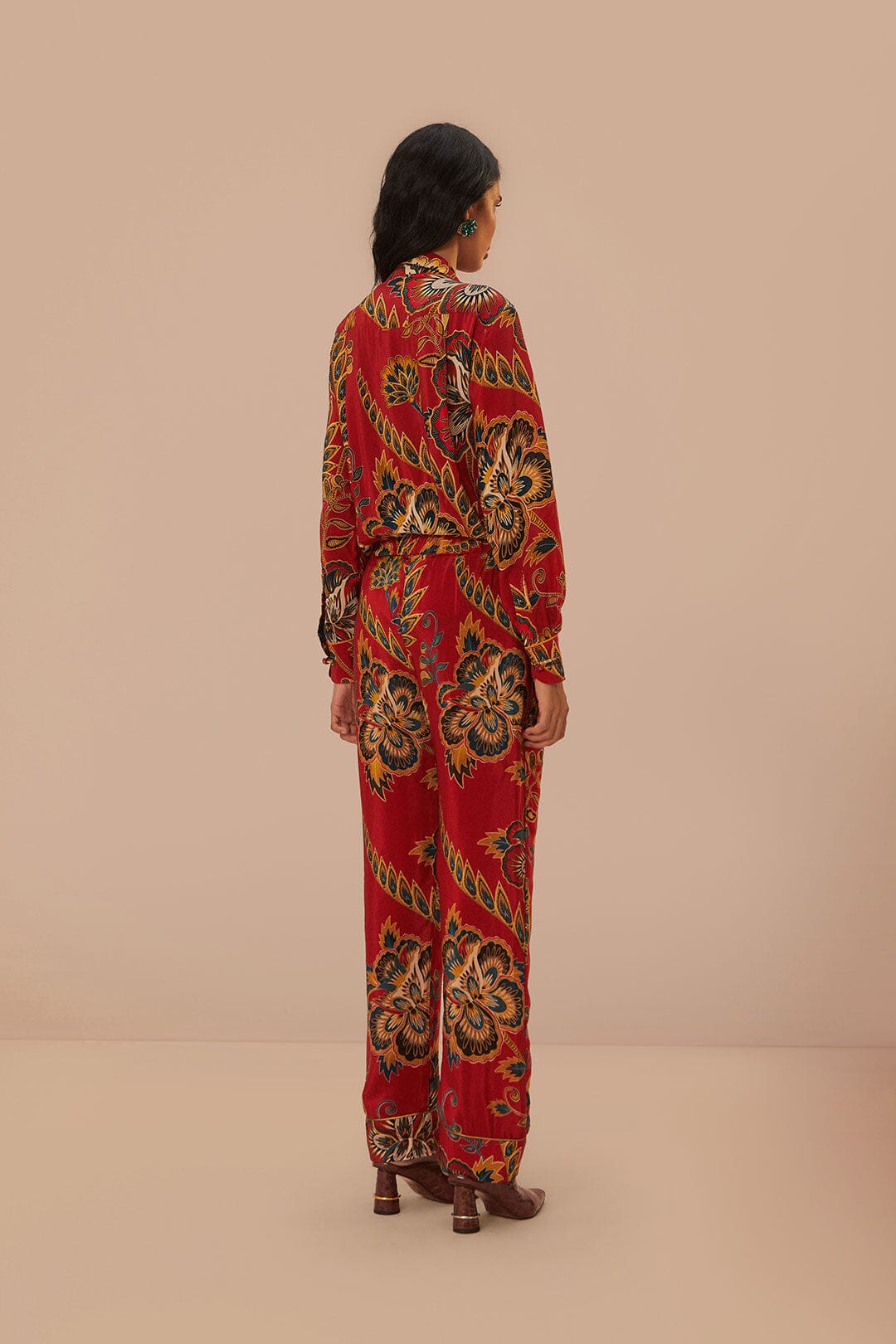 Pantalon long à fleurs - Rouge