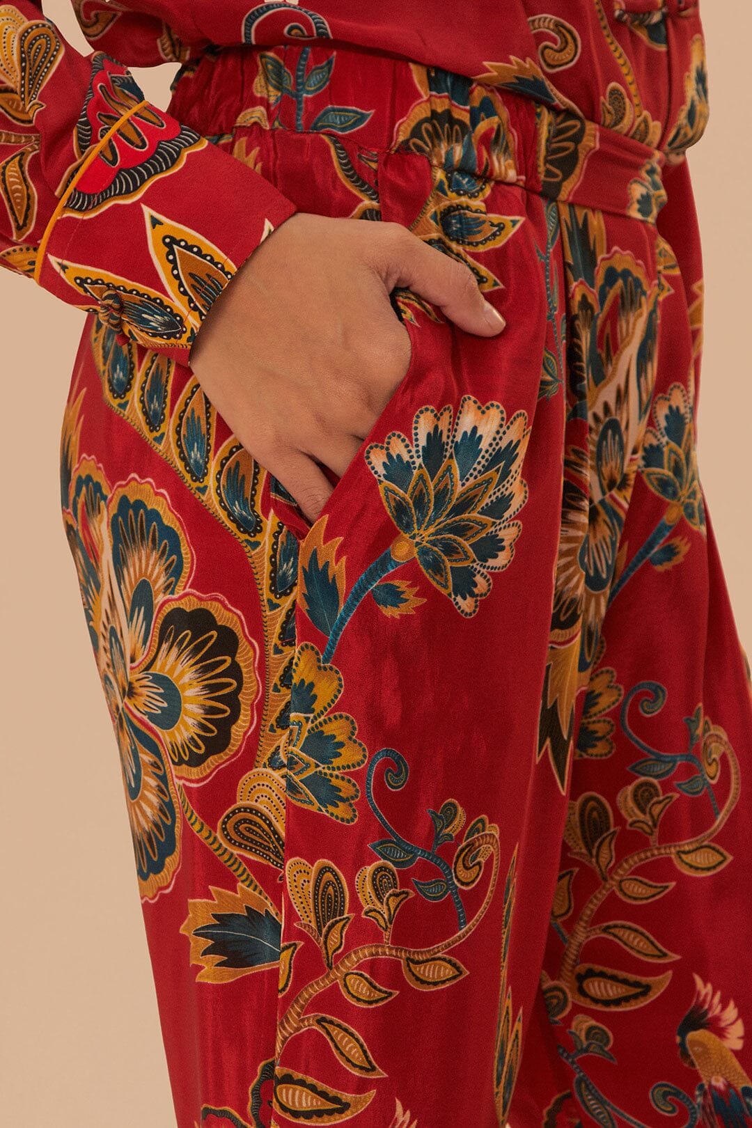 Pantalon long à fleurs - Rouge