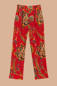 Pantalon long à fleurs - Rouge