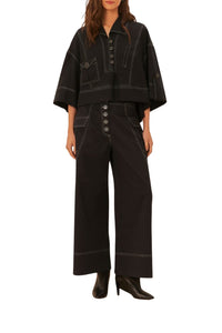Stitched cotton low-rise trousers - Black