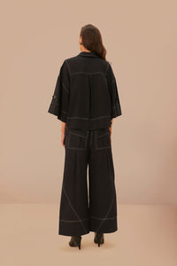 Stitched cotton low-rise trousers - Black