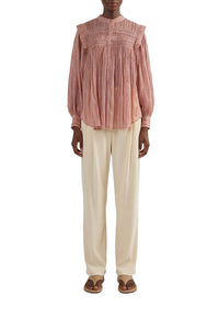 Blouse à manches longues et empiècement plissé en coton - Rose