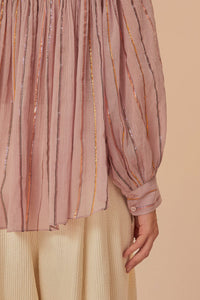 Blouse à manches longues et empiècement plissé en coton - Rose