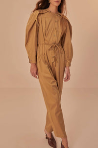 Raglan-sleeved jumpsuit in cotton - Brown