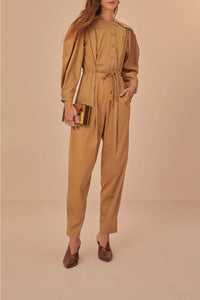 Raglan-sleeved jumpsuit in cotton - Brown