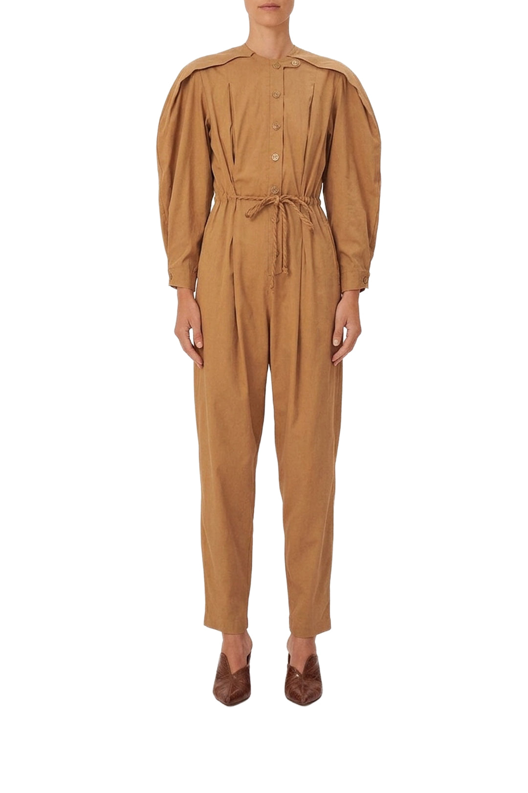 Raglan-sleeved jumpsuit in cotton - Brown
