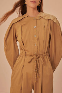 Raglan-sleeved jumpsuit in cotton - Brown