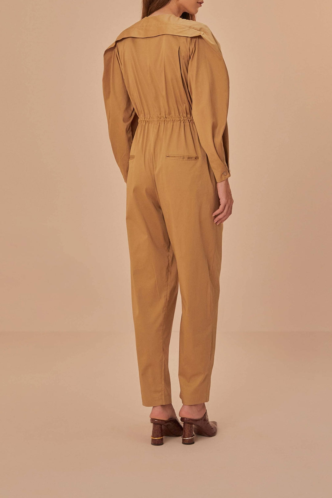 Raglan-sleeved jumpsuit in cotton - Brown