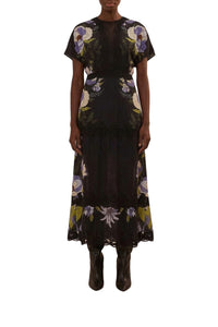 Robe longue Jardin de rêve à dentelle - Noir