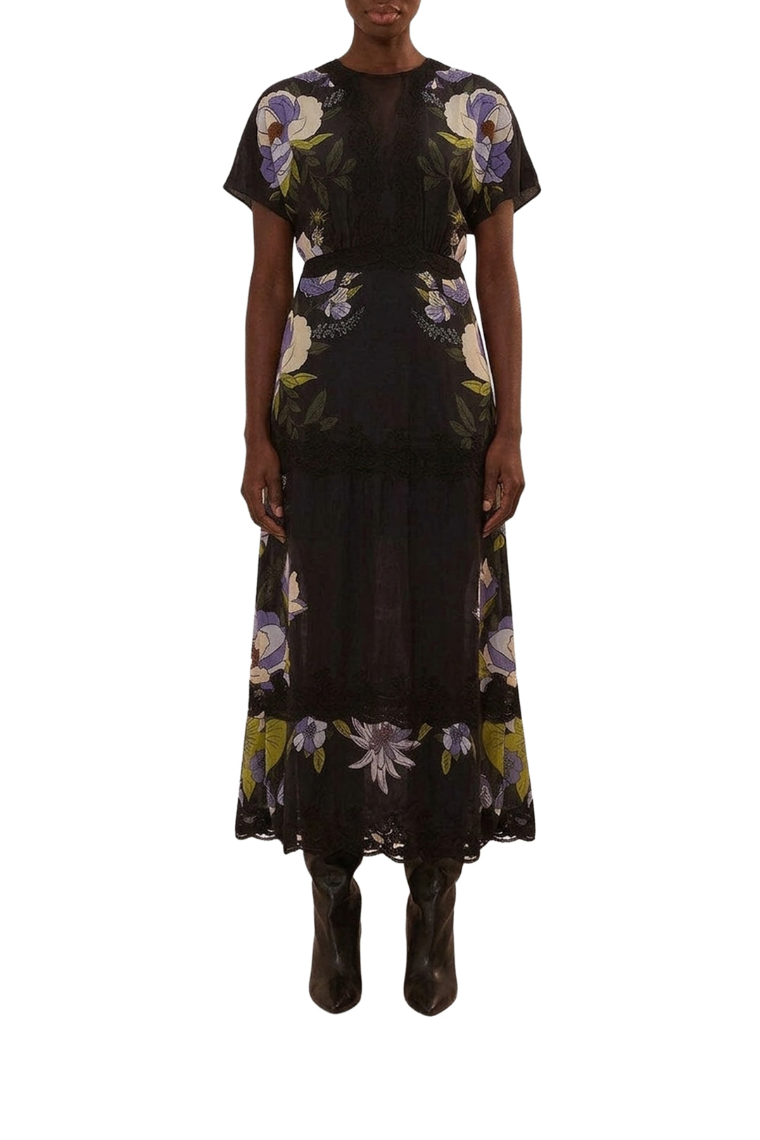 Robe longue Jardin de rêve à dentelle - Noir