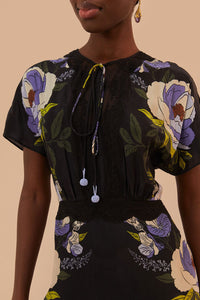 Robe longue Jardin de rêve à dentelle - Noir