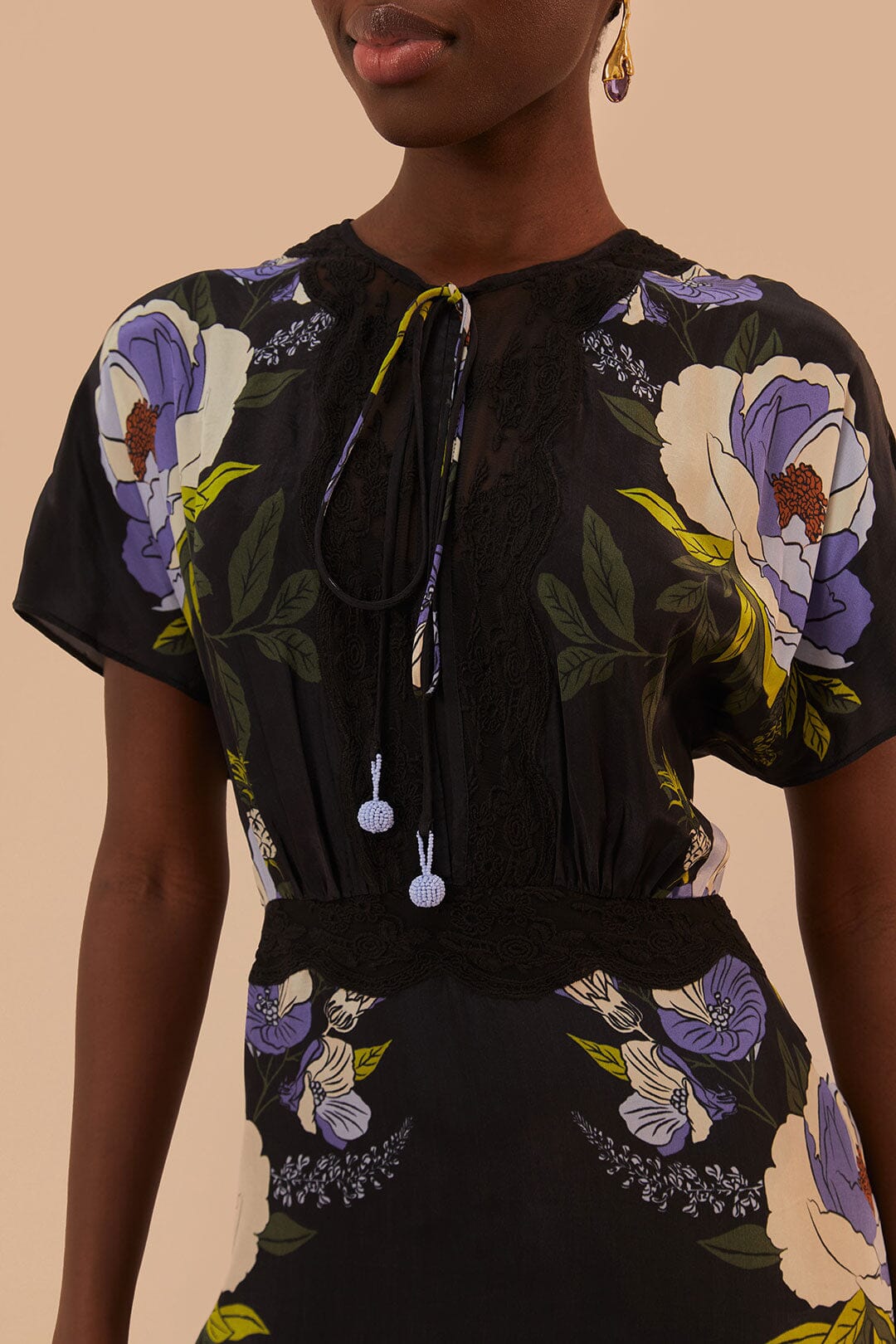 Robe longue Jardin de rêve à dentelle - Noir