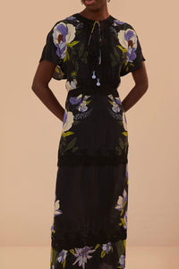 Robe longue Jardin de rêve à dentelle - Noir