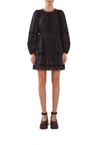 Robe courte à manches longues en coton - Noir