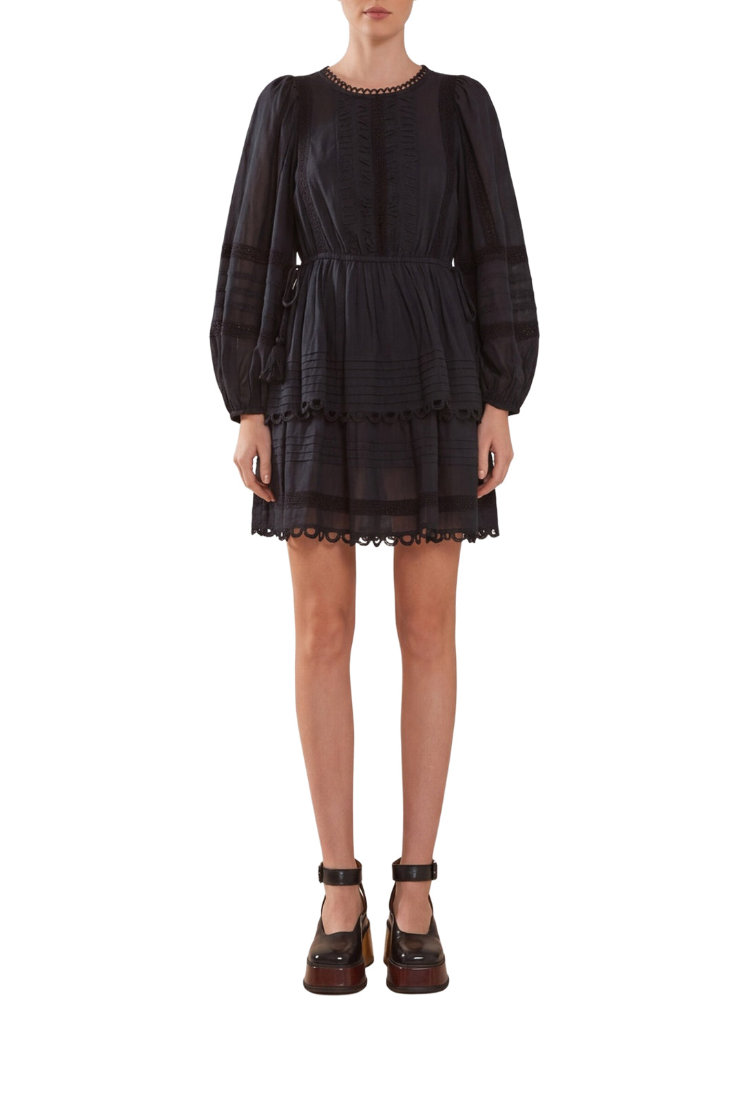 Robe courte à manches longues en coton - Noir