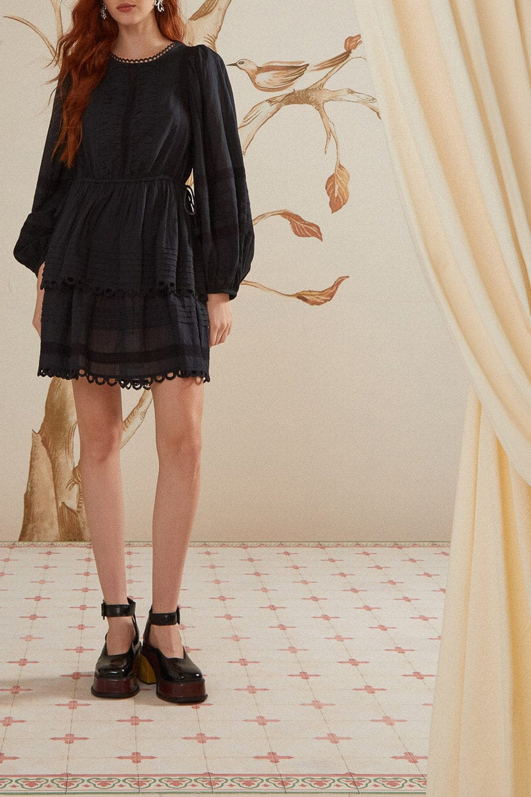 Robe courte à manches longues en coton - Noir