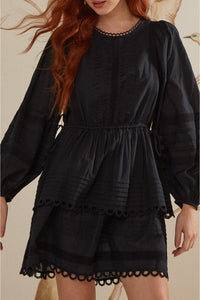 Robe courte à manches longues en coton - Noir