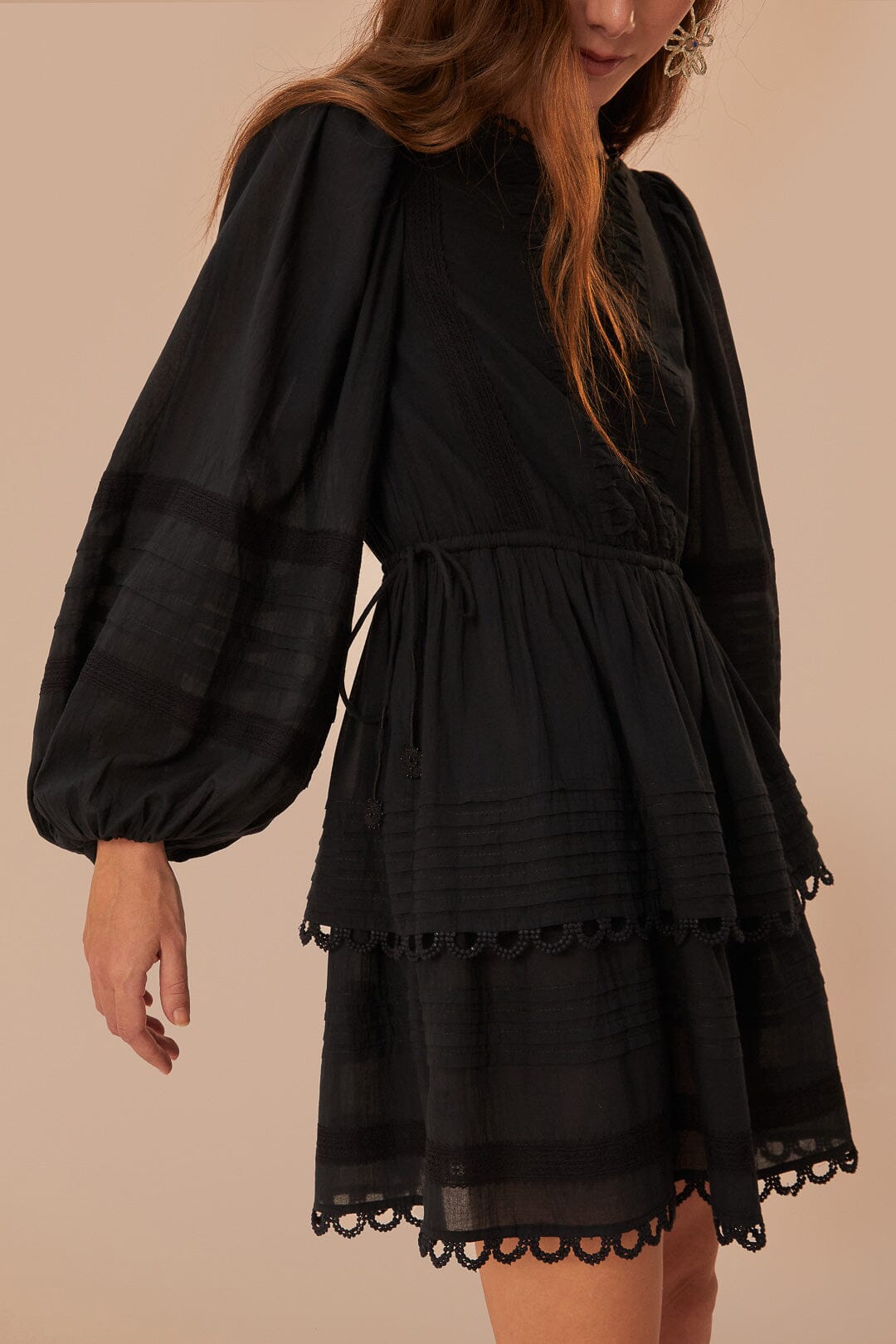 Robe courte à manches longues en coton - Noir