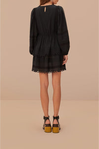 Robe courte à manches longues en coton - Noir