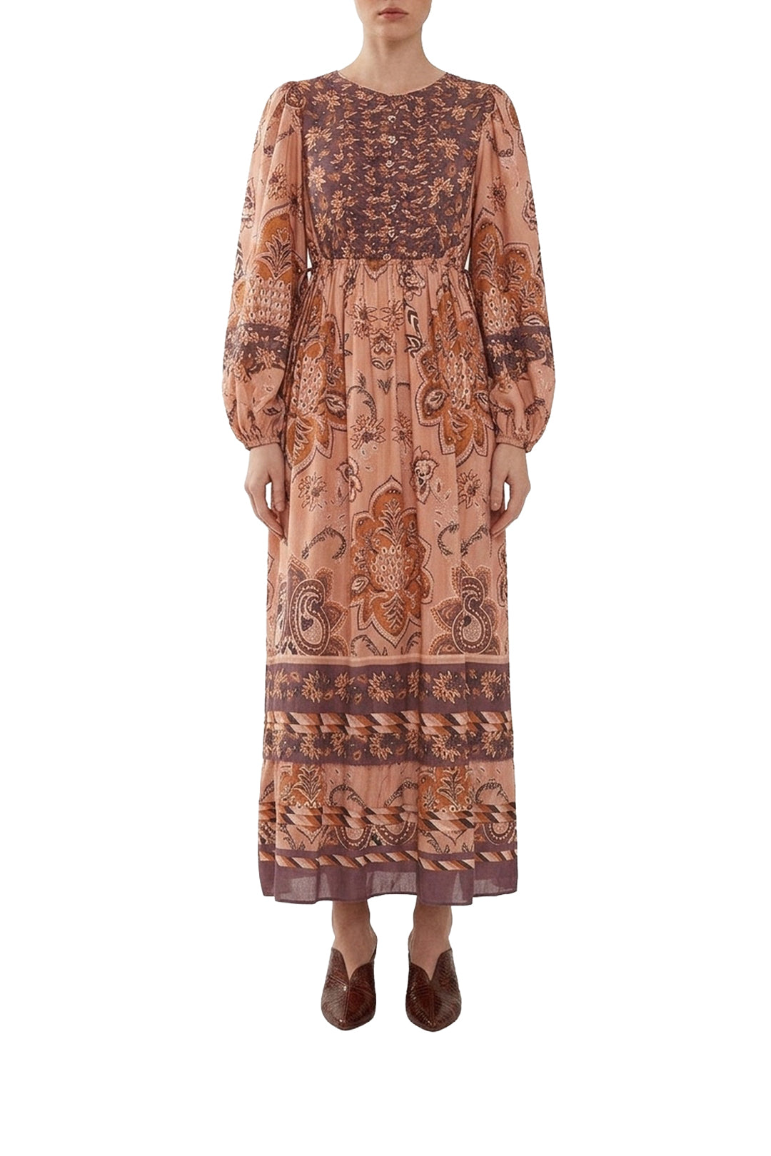 Glam Tapestry long-sleeved midi dress in cotton - Bordeaux