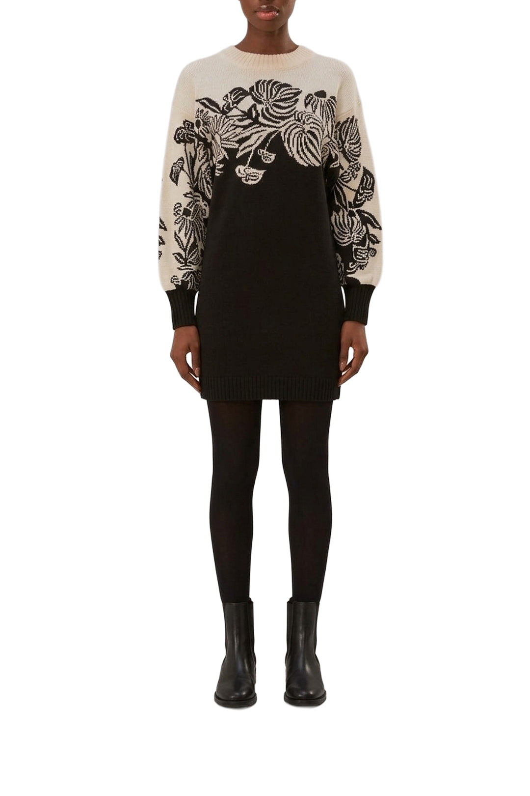 Robe courte Jardin surréaliste en maille - Noir