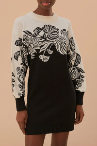 Robe courte Jardin surréaliste en maille - Noir