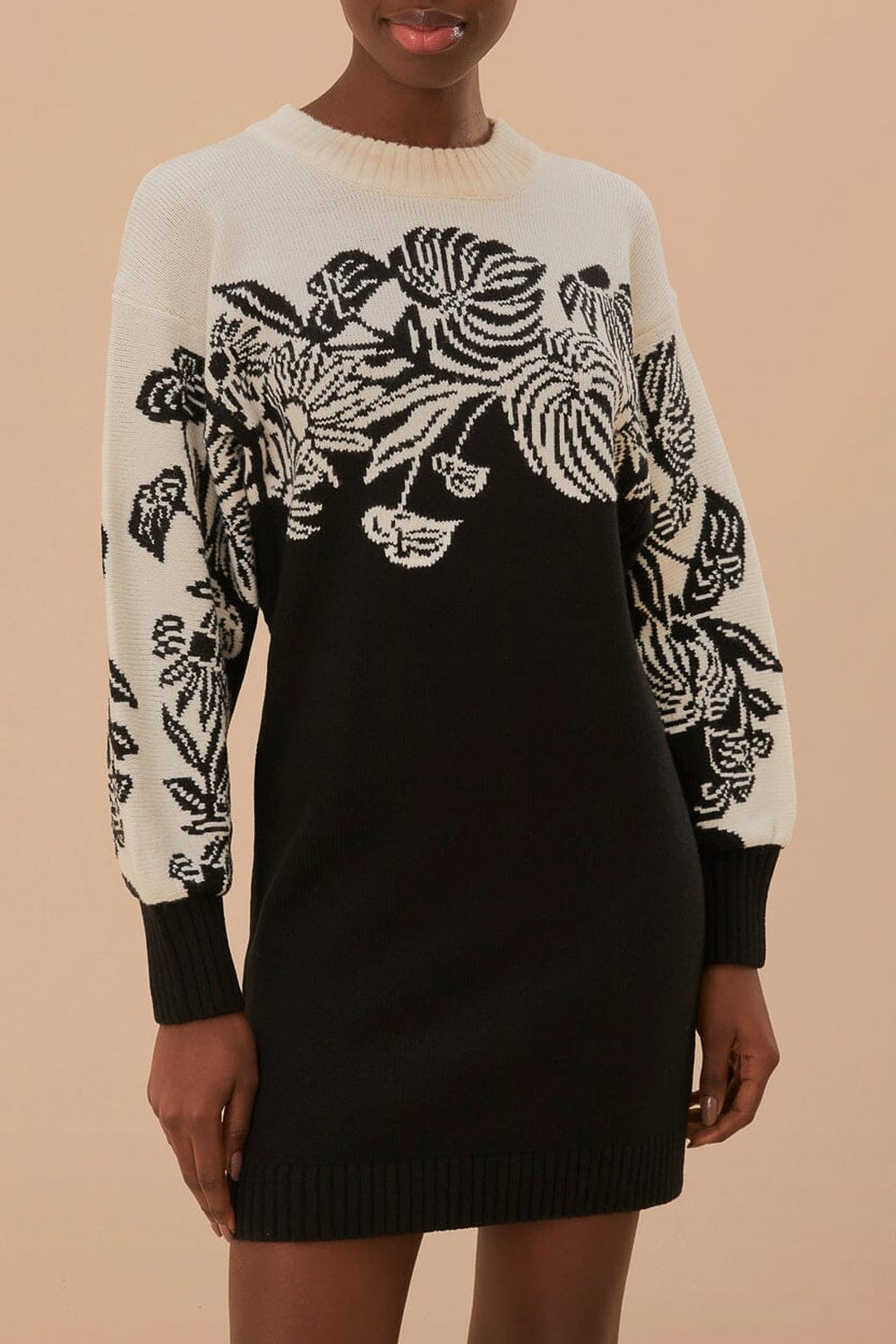 Robe courte Jardin surréaliste en maille - Noir