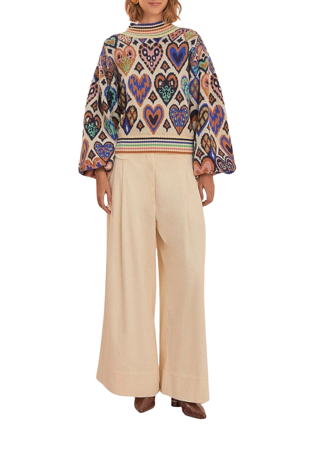 Ikat Heart patterned wool jumper - Beige