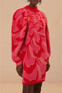 Robe courte à fleurs audacieuses en maille - Rose