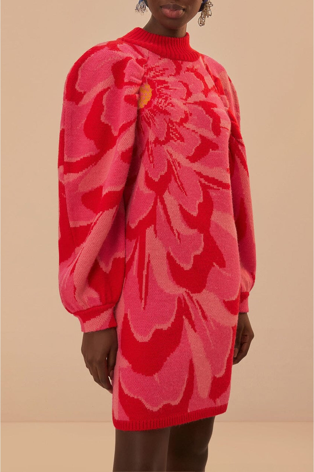 Robe courte à fleurs audacieuses en maille - Rose