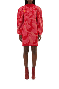 Robe courte à fleurs audacieuses en maille - Rose