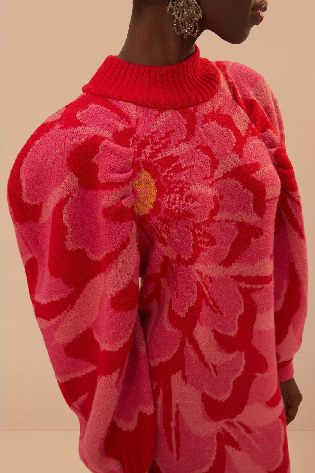 Robe courte à fleurs audacieuses en maille - Rose