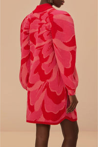 Robe courte à fleurs audacieuses en maille - Rose