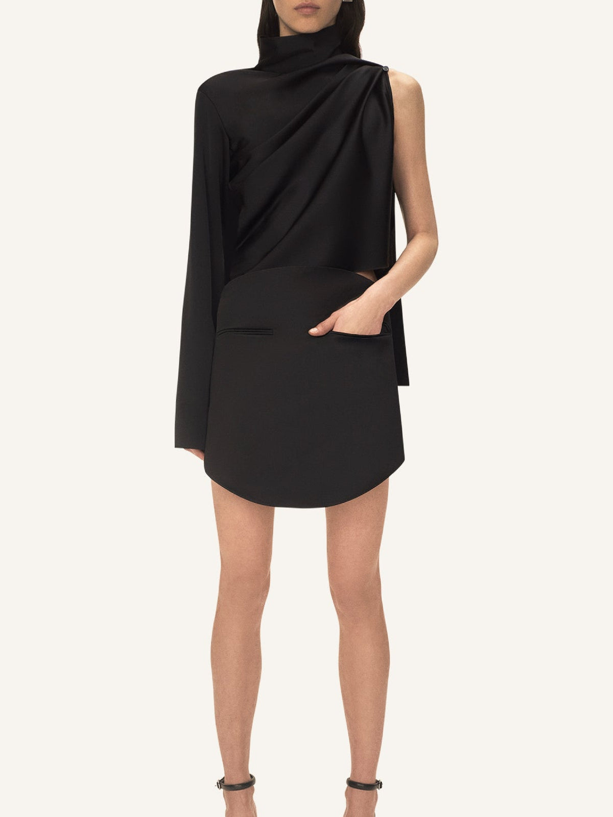 Chemise top asymétrique en satin - Black
