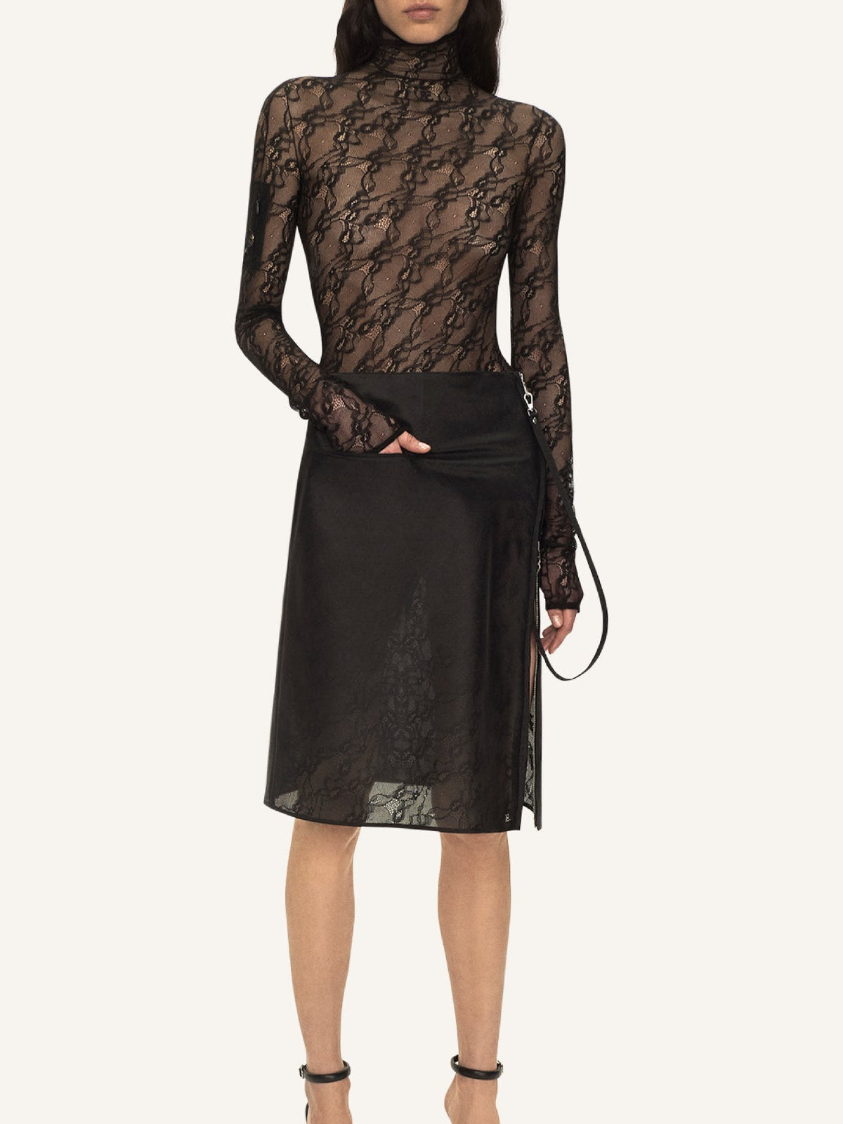 Jupe zippée en dentelle - Black