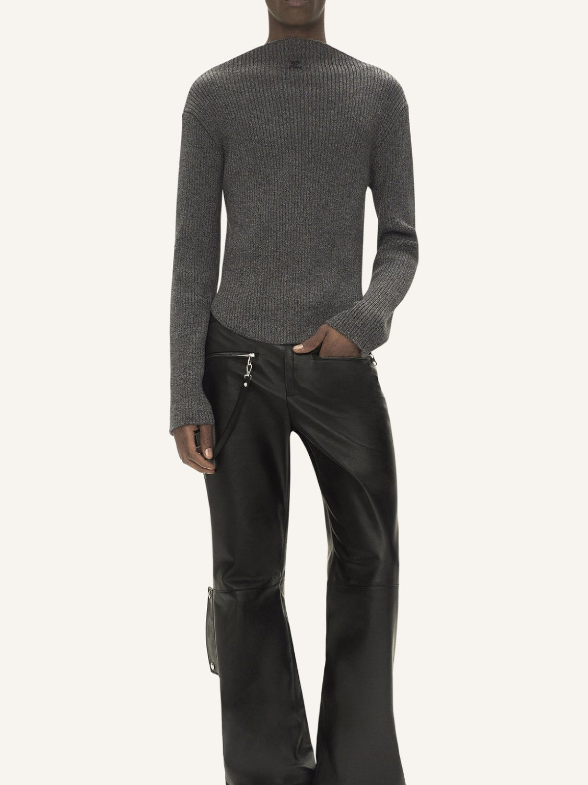 Wool boat-neck jumper - Black & Grey